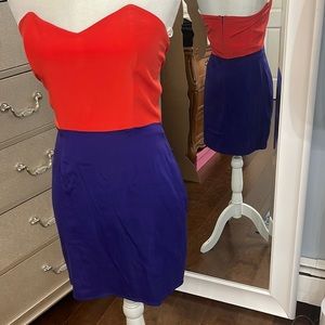 Jennifer hope red and blue strapless dress